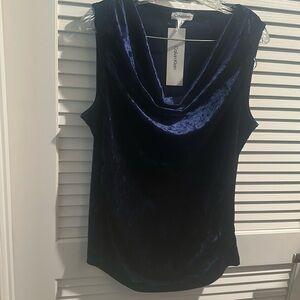 NWT Calvin Klein Midnight Blue Crushed Velvet sleeveless Blouse with Drop Neck.